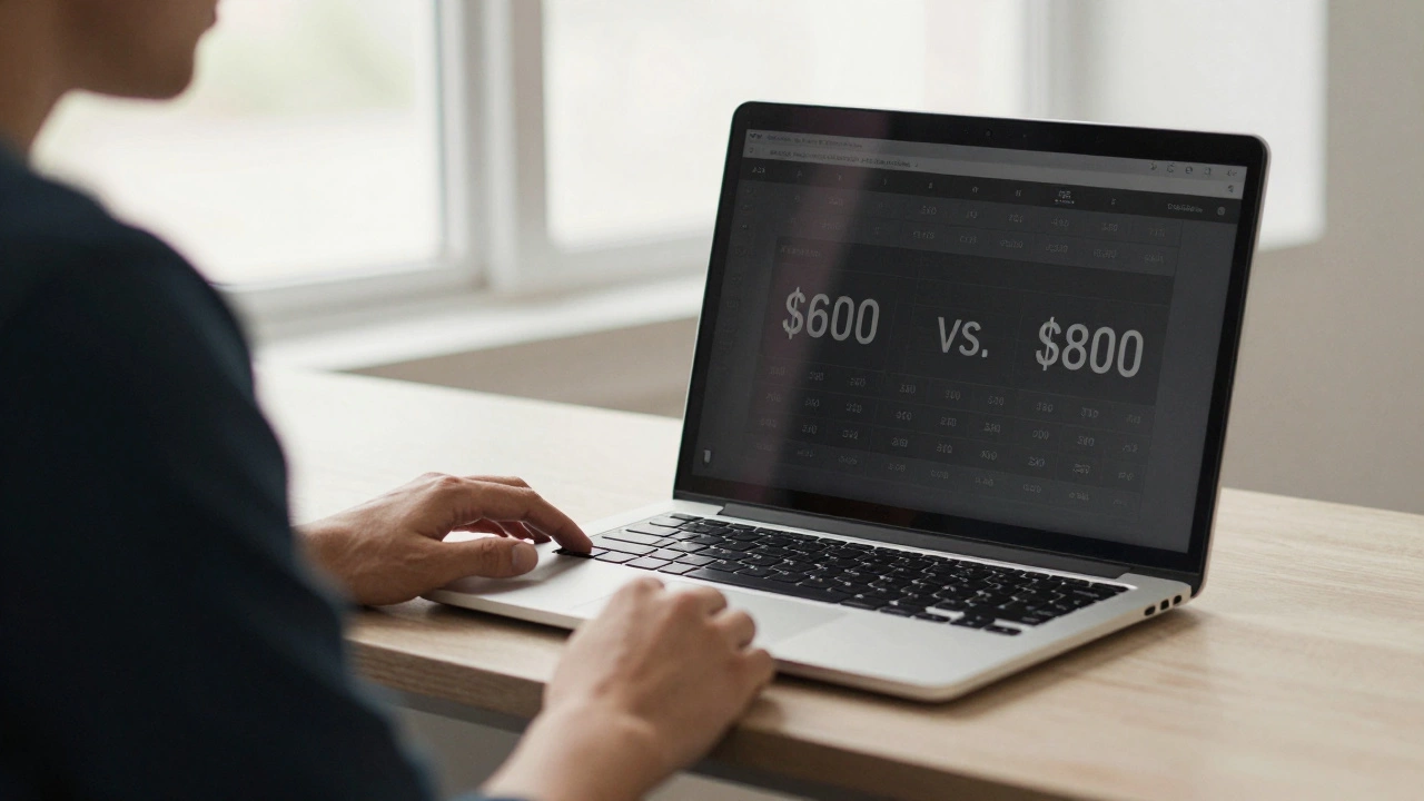 Person comparing a broken laptop to a new one, contemplating repair versus replacement.