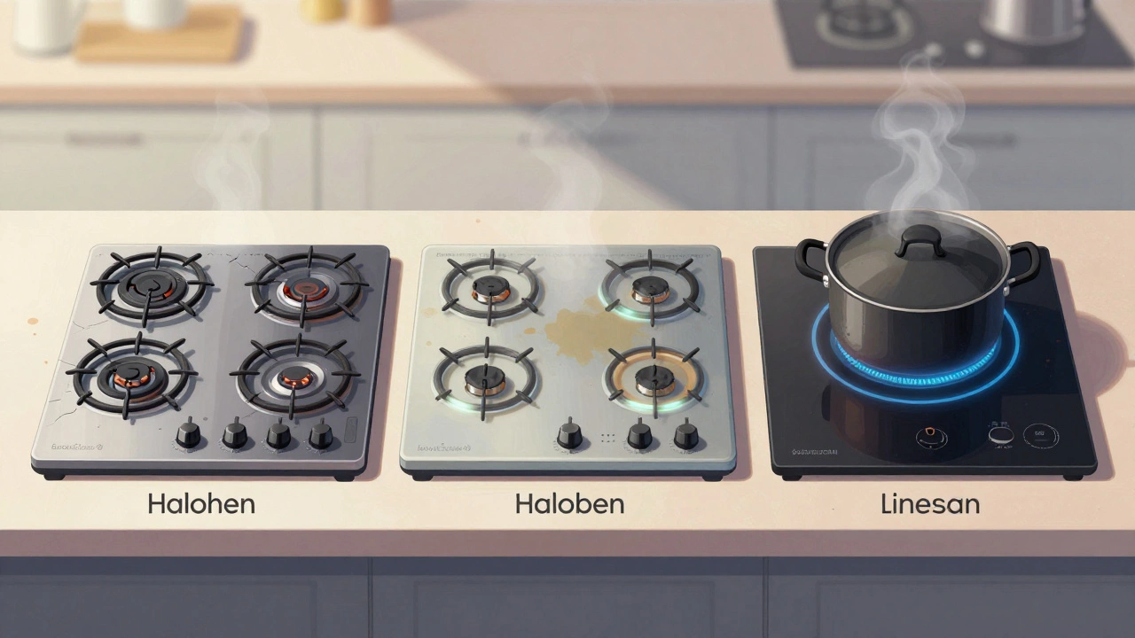 Three types of electric hobs side by side, showing differences in wear and technology.