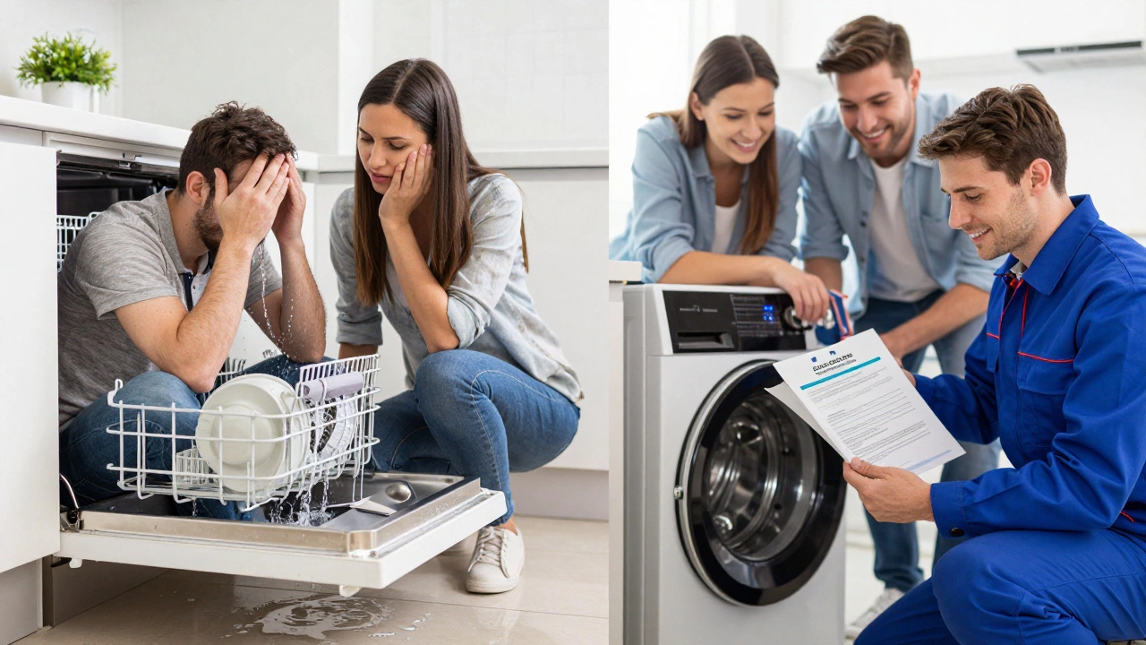 Family relieved as technician installs a new appliance after a leak