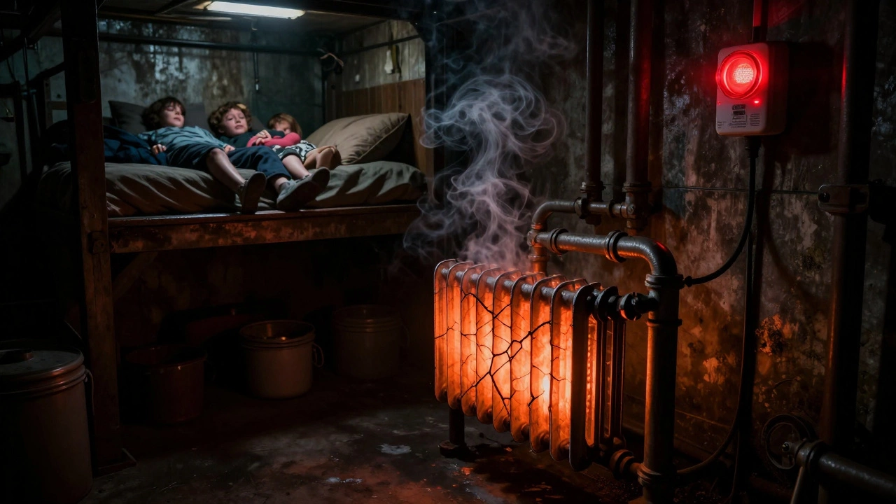 Cracked boiler heat exchanger emitting invisible carbon monoxide into a sleeping home at night.