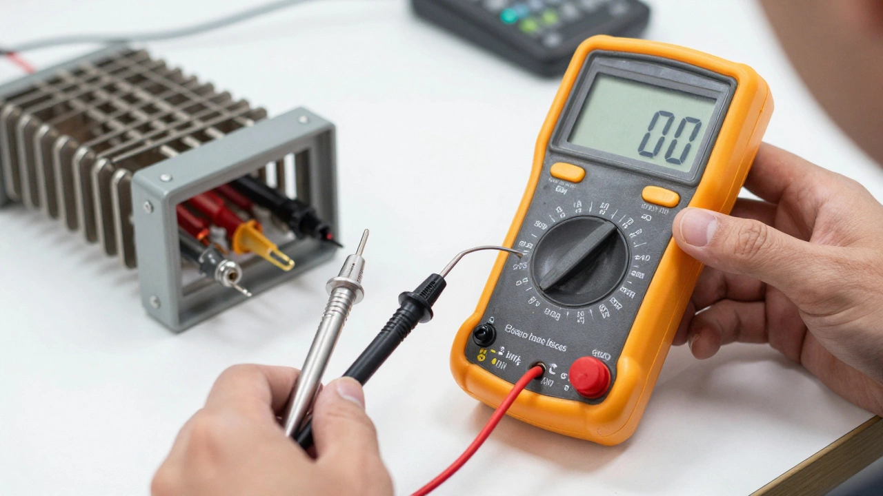 A multimeter showing an Open Loop reading while testing an oven element.