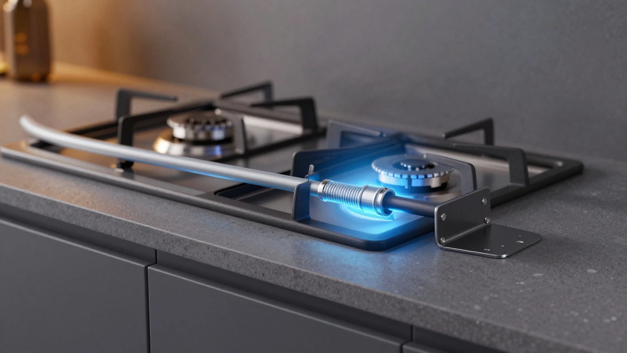 Conceptual view of a securely installed gas hob with a safety glow around the connection