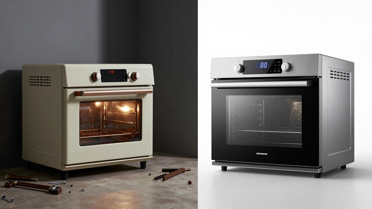 Old worn oven versus new modern smart oven comparison