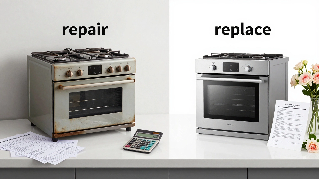Comparison of repairing an old oven versus buying a new one.