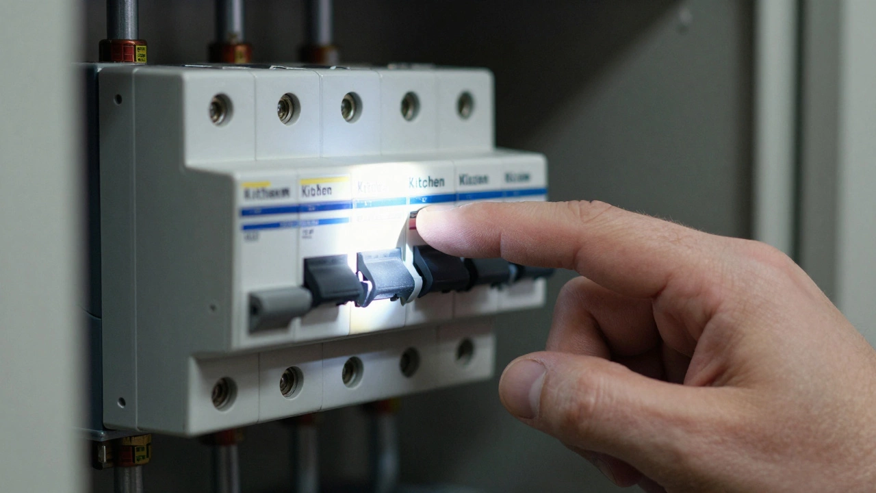 Hand flipping circuit breaker switch in panel