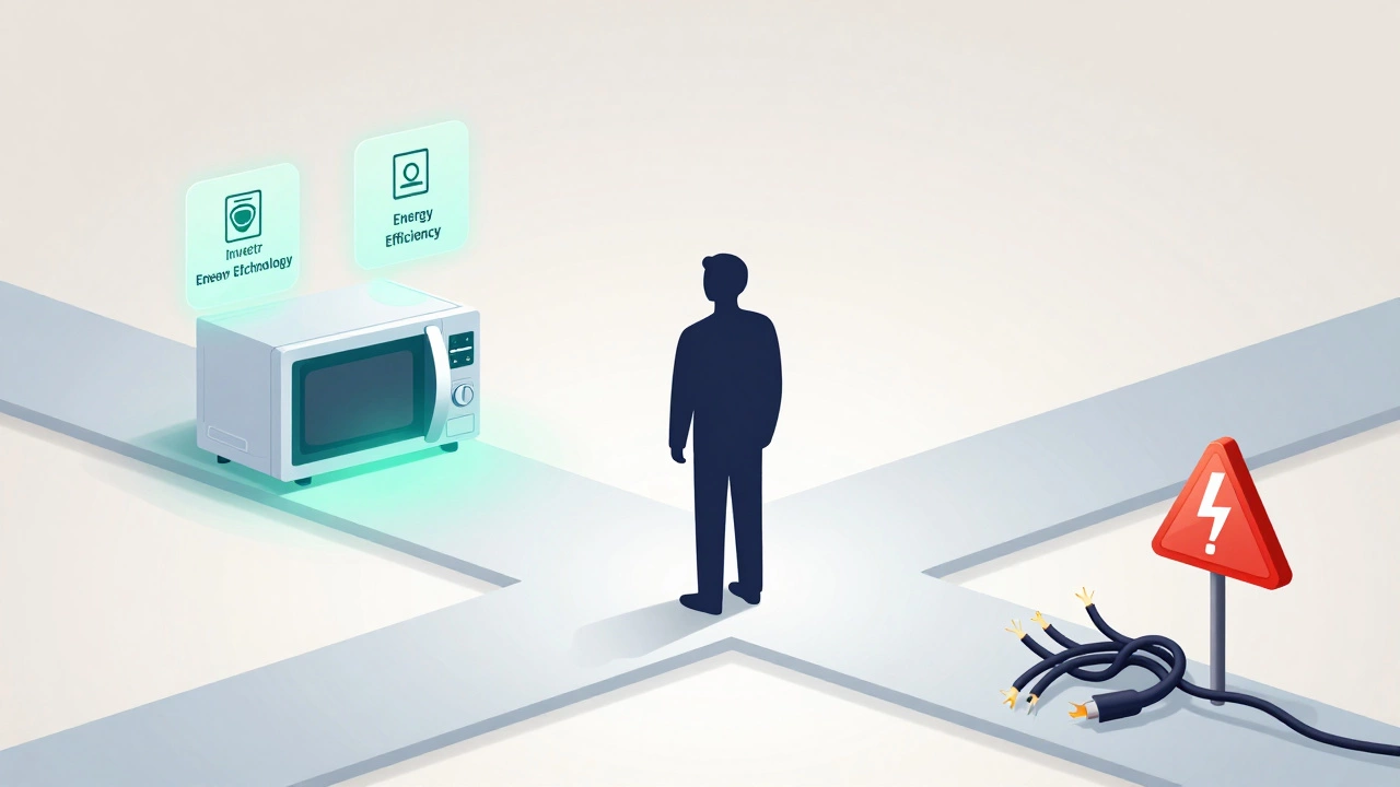 Illustration of a person choosing between buying new or repairing appliances