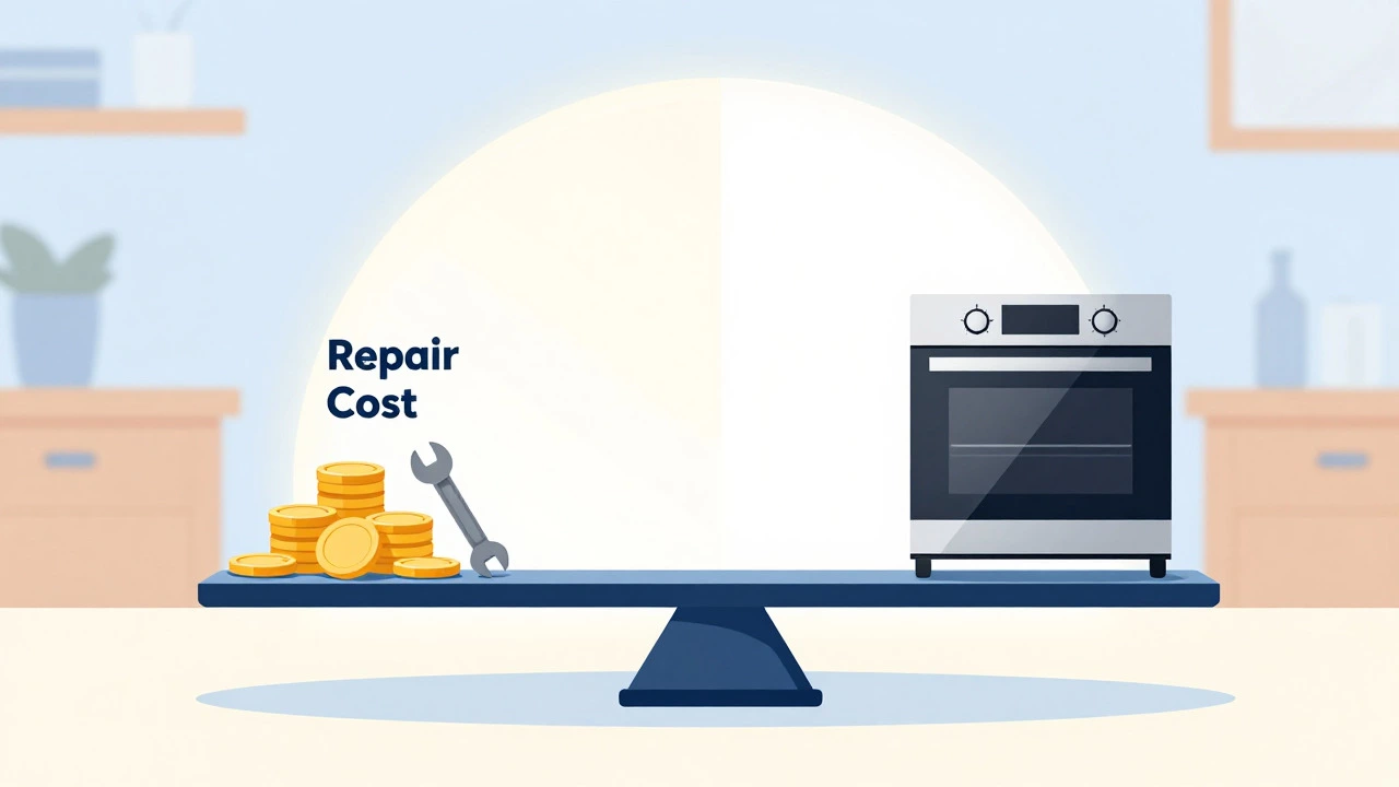Balance scale illustrating repair vs replacement cost