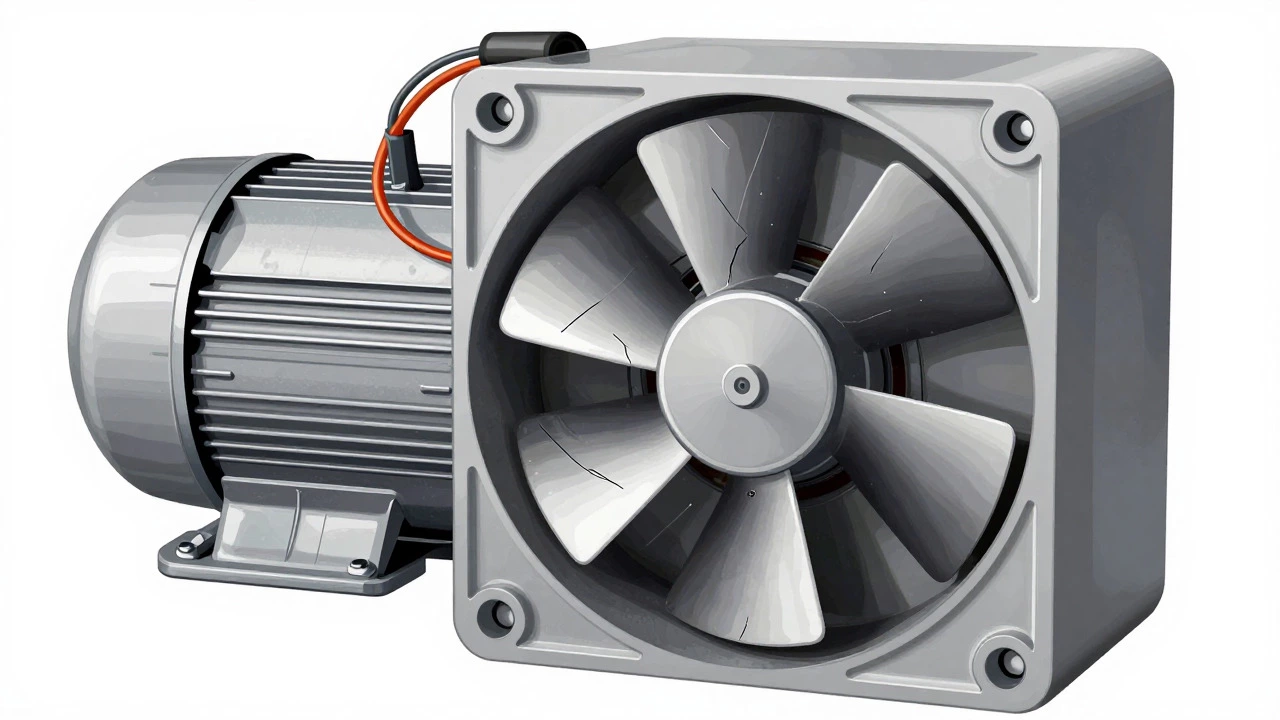 Cross-section illustration of an extractor fan motor and capacitor