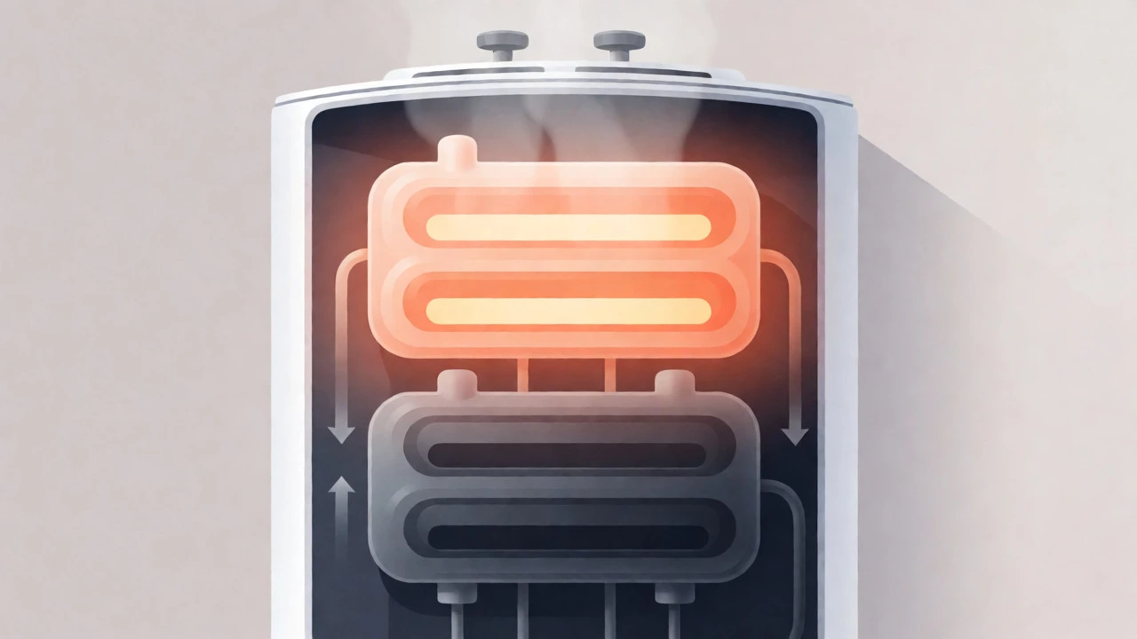 Diagram of a water heater with a failed lower heating element