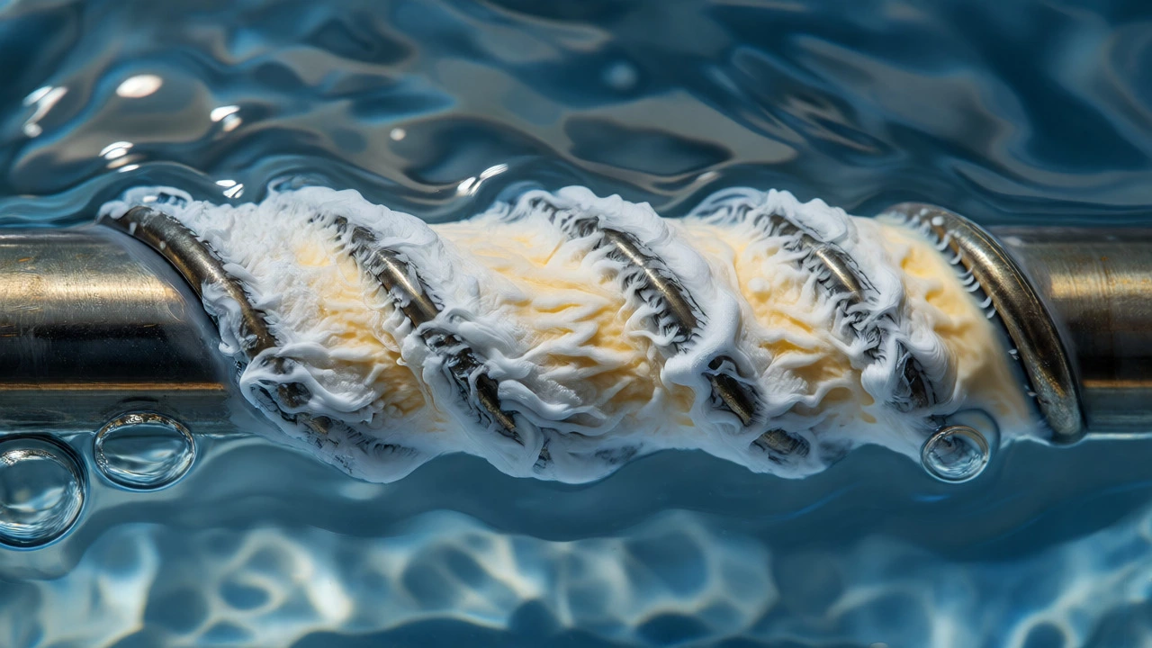 Heating element covered in white mineral sediment