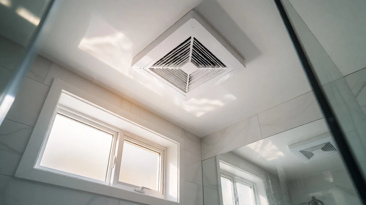 Clean modern bathroom with functioning ceiling extractor fan