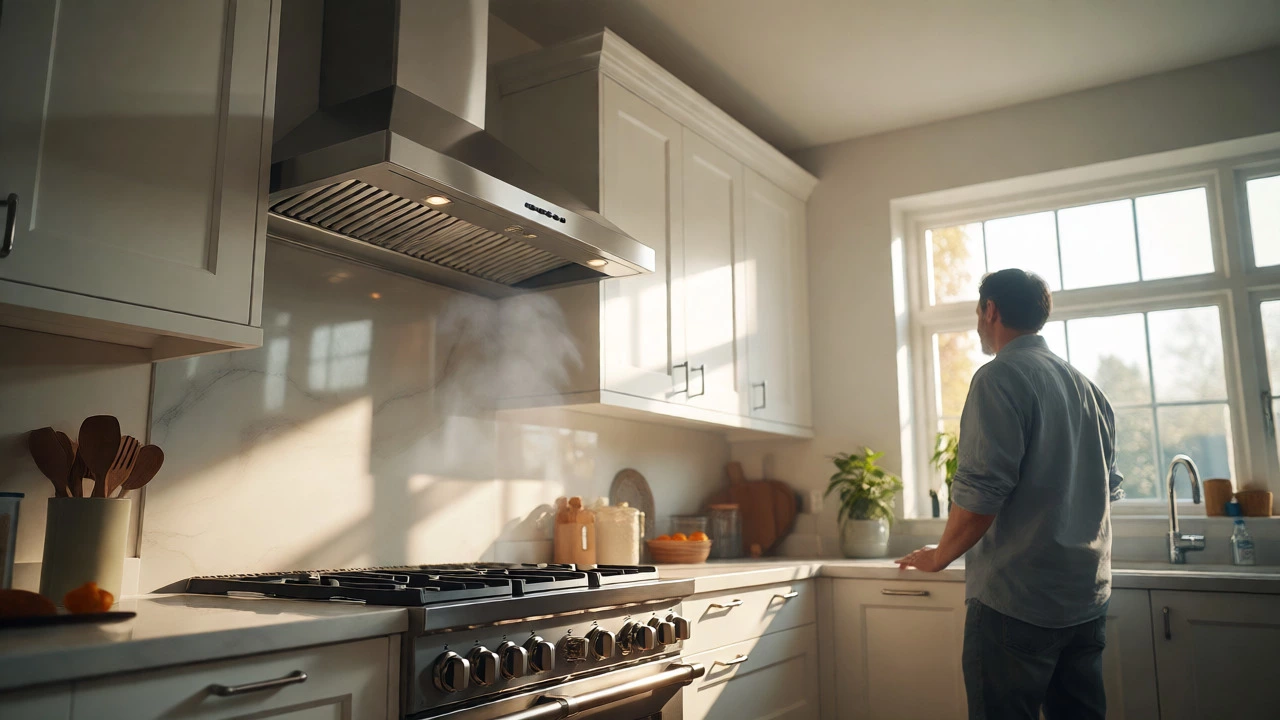 Modern kitchen with a stainless steel extractor hood