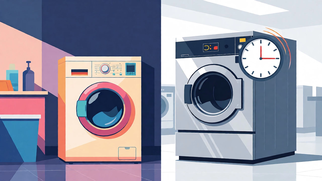 Split view comparing residential and commercial washing machines